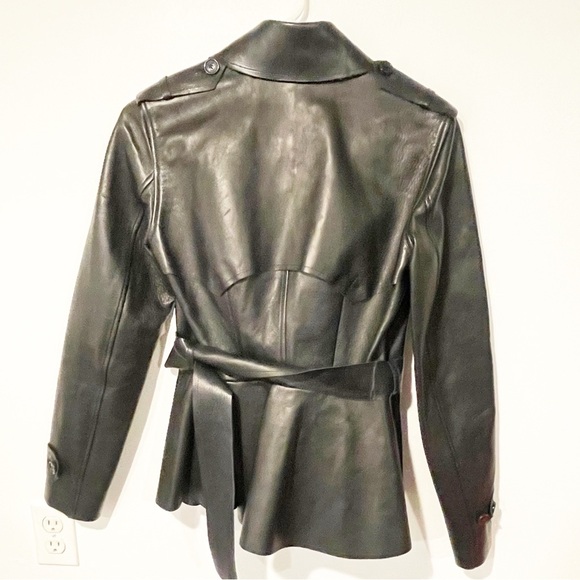 Ralph Lauren Size 2 Black Label Soft Lamb Leather Belted Short Trench Coat - Picture 7 of 8